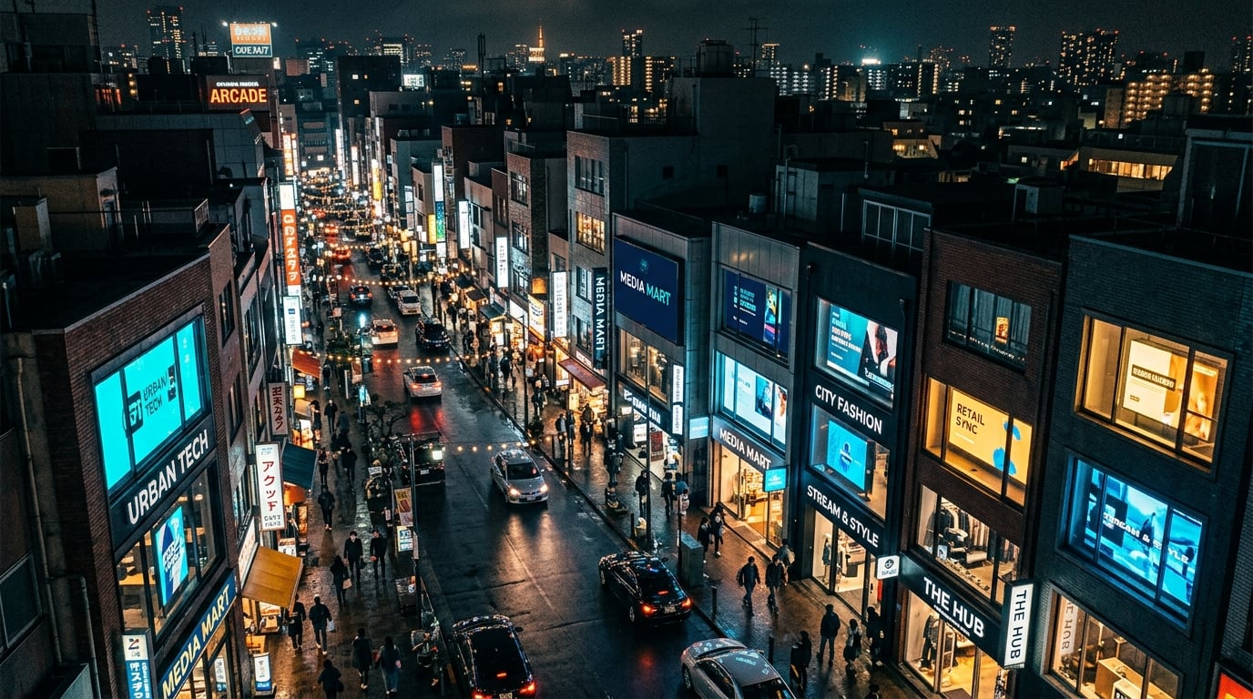 Rede de telas WideAds em rua comercial